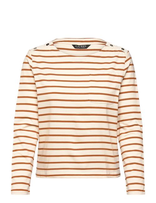 Lauren Ralph Lauren | Striped Jersey Snap-Trim Boatneck Top | L