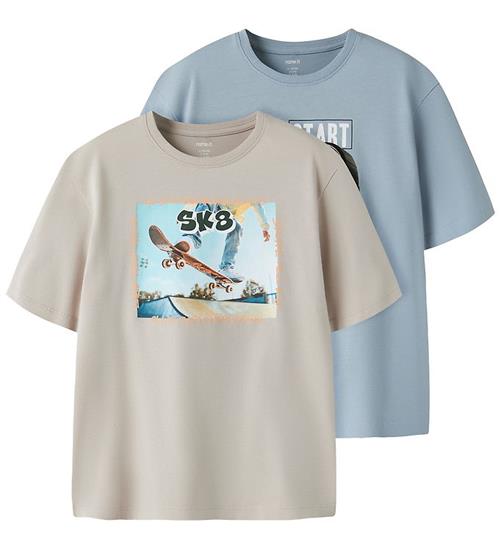 Name It T-shirt - 2-pak - NkmVoto - Blue Fog/Chateau Gray