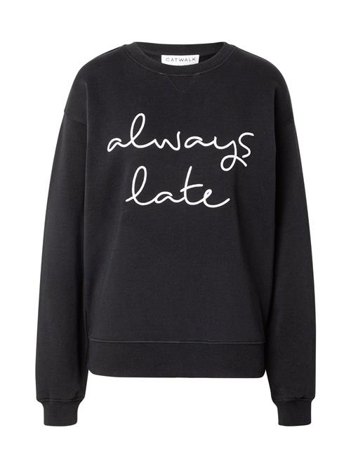 CATWALK JUNKIE Sweatshirt 'Always Late'  sort / hvid