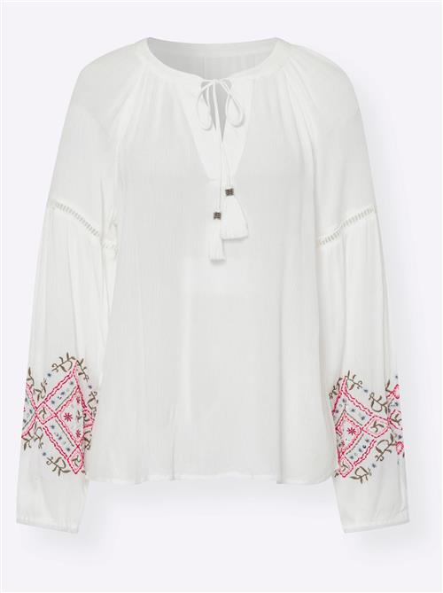 heine Bluse  ecru / lyseblå / grøn / rød