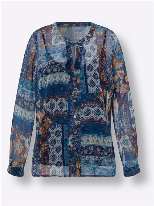 heine Bluse  blå / marin / cognac / hvid