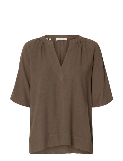 Selected | Slfviva 2/4 V-Neck Linen Blend Top Noos | 44