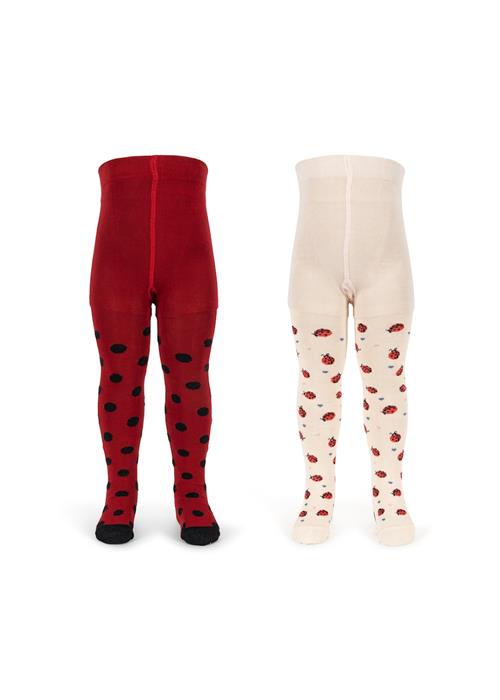 Konges Sløjd Ladybug 2-pak Jacquard-strømpebukser Ladybug  Ladybug 104/110 cm  Rød  104/110 cm  kvinde