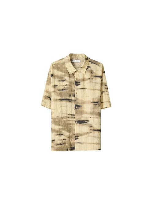 Bershka Skjorte  mørkebeige / pastelgul / sort