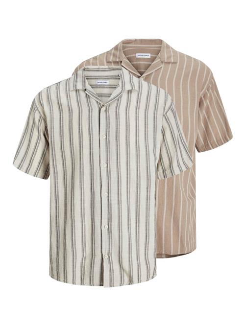 JACK & JONES Skjorte 'JJEENZO'  mørkebeige / sort / hvid