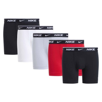 Nike 5P Essentials Cotton Stretch Boxers Sort/Grå/Rød bomuld Small Herre