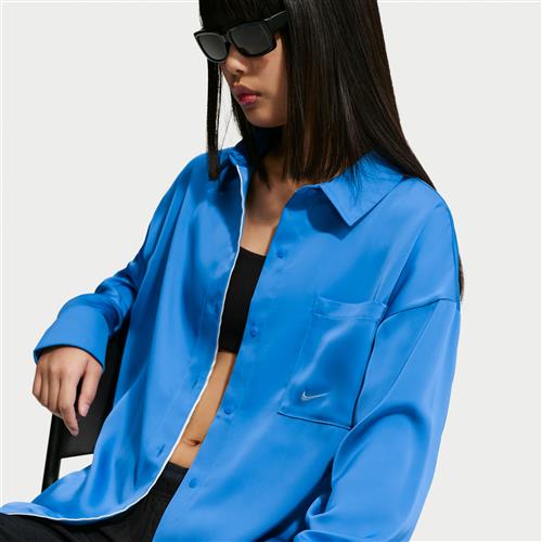 Oversized, langærmet Nike -top i satin til kvinder - blå