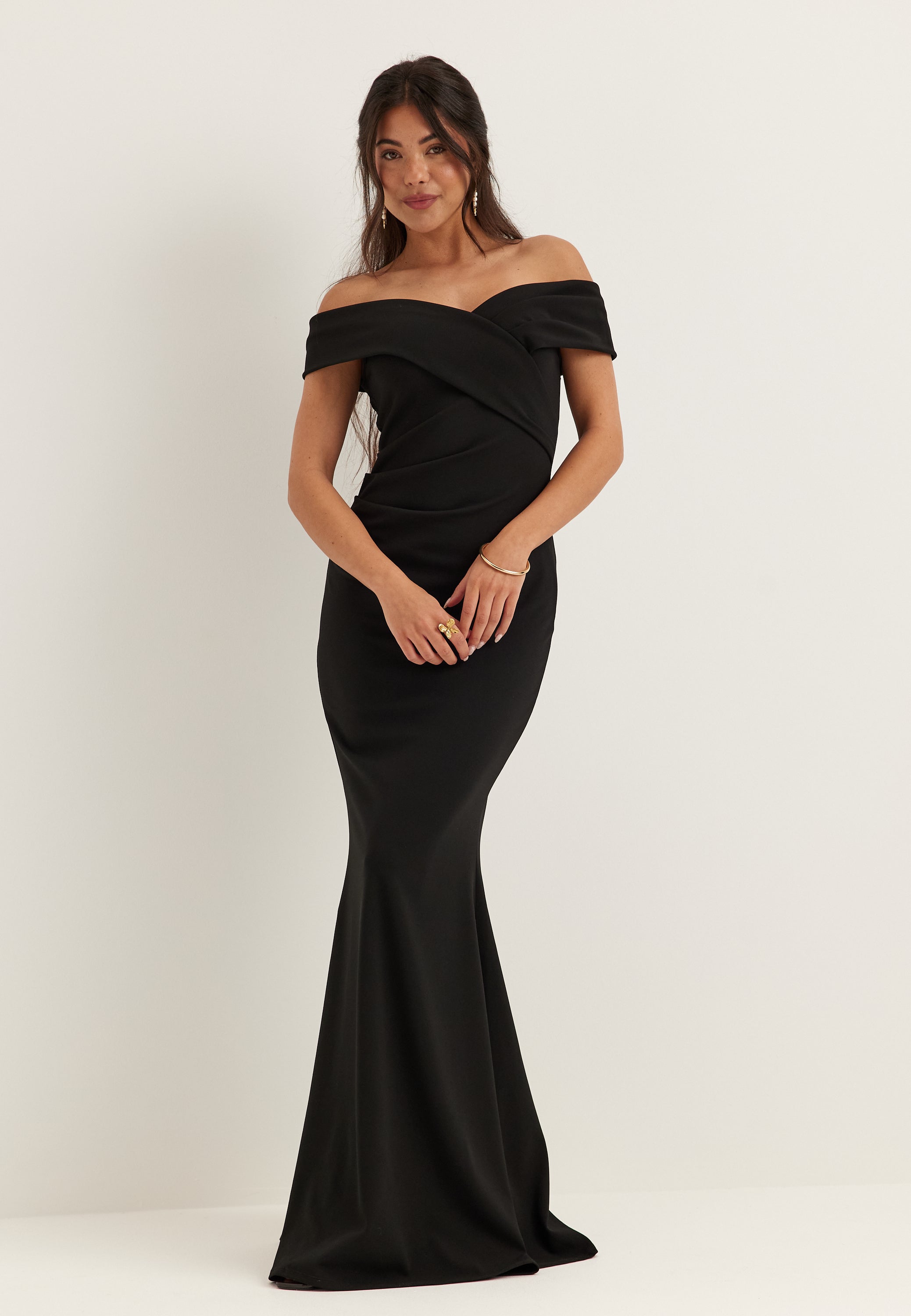 Bubbleroom Occasion Off Shoulder Pleat Maxi Dress