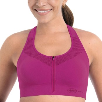 Anita BH Active Front Zip Sports Bra Mørkrosa  nylon X-Large Dame