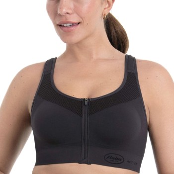 Anita BH Active Front Zip Sports Bra Mørkgrå  nylon Small Dame