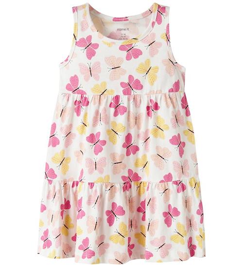 Se Name It Kjole - NmfVigga - Bright White/Pink Butterfly hos KidsWorld