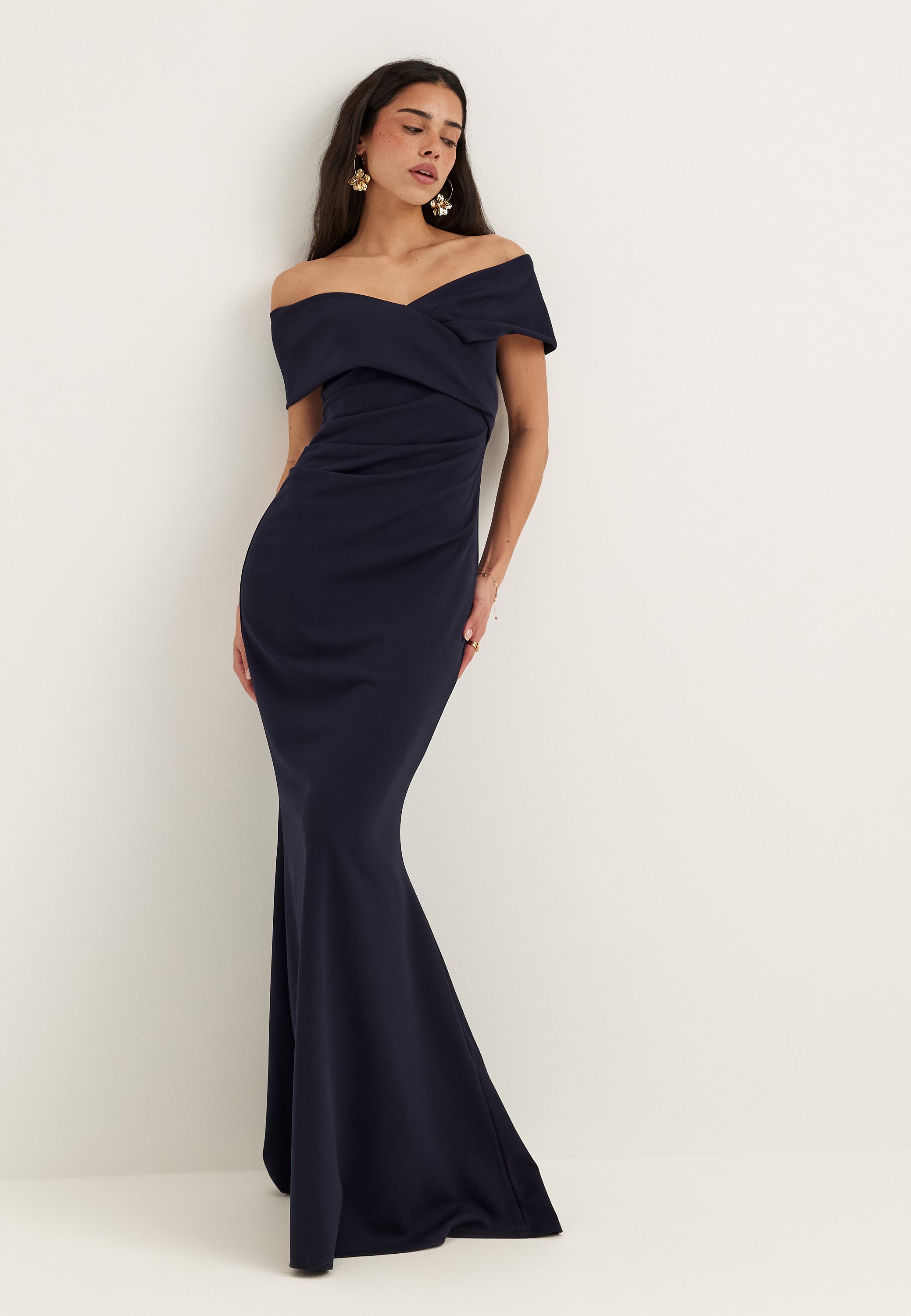 Bubbleroom Occasion Off Shoulder Pleat Maxi Dress