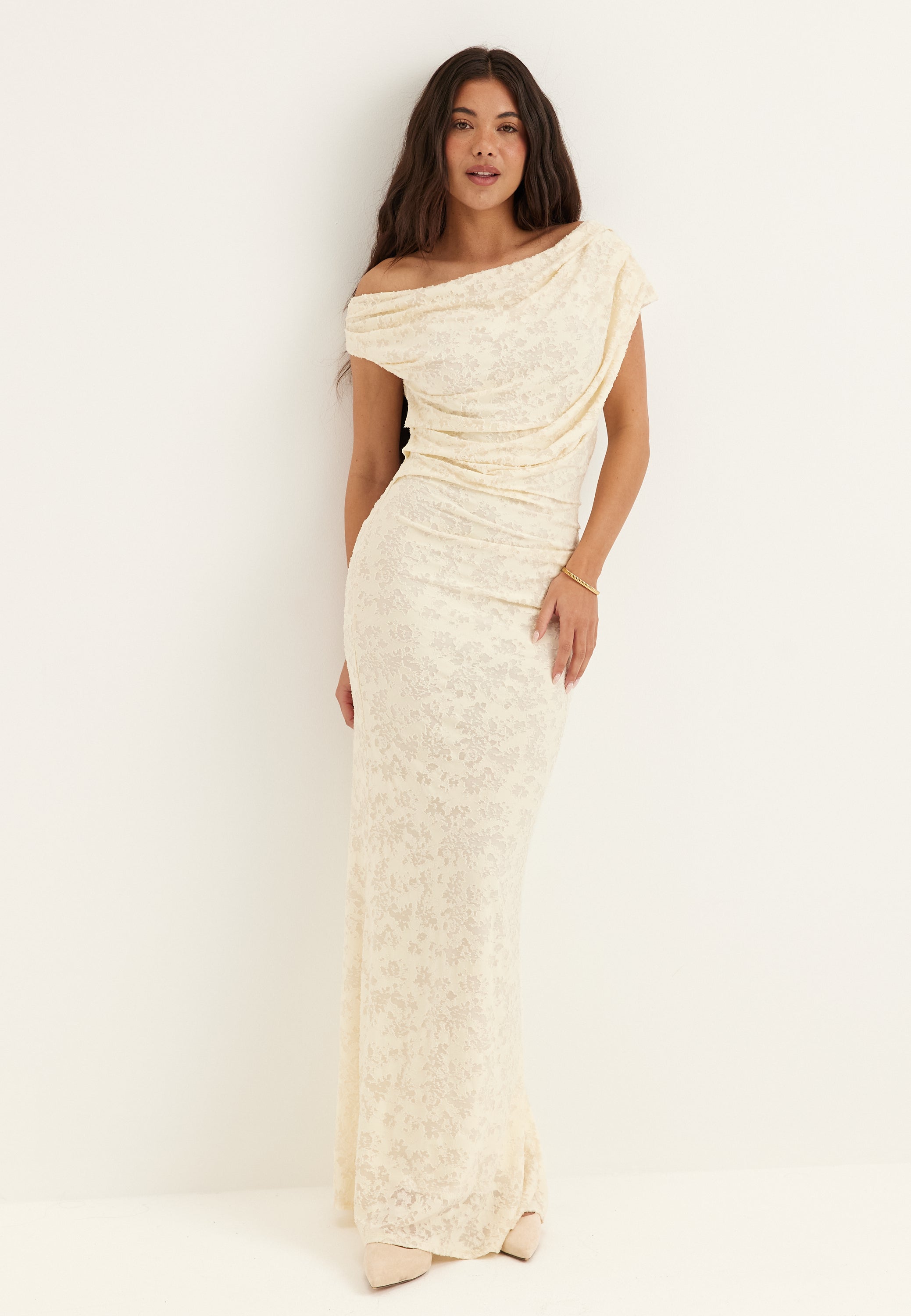 Bubbleroom Occasion Asymmetric Draped Burnout Maxi Dress