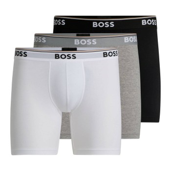 BOSS 3P Power Boxer Brief Long Grå/Sort bomuld Large Herre