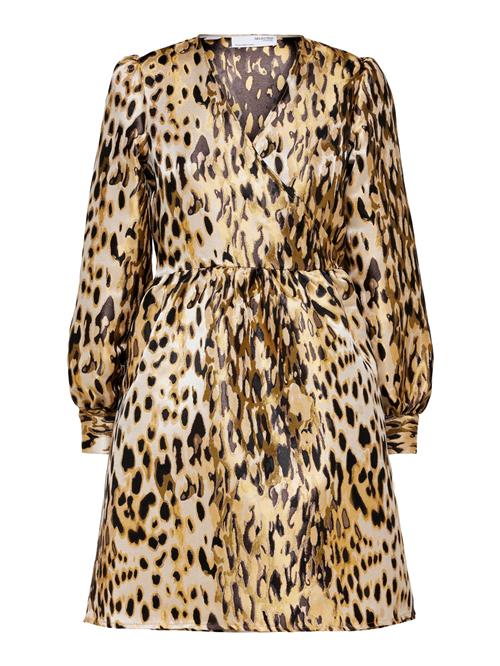 SELECTED Kjole  beige / gylden gul / sort