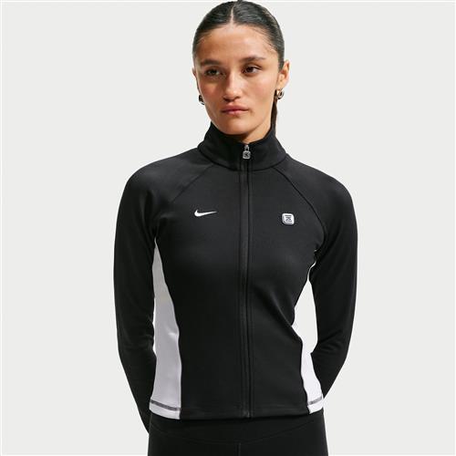 Langærmet Nike -trøje med lynlås i fuld længde til kvinder - sort