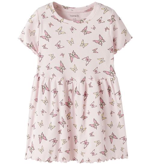 Name It Kjole - Rib - NmfVemma - Cradle Pink/Butterflies