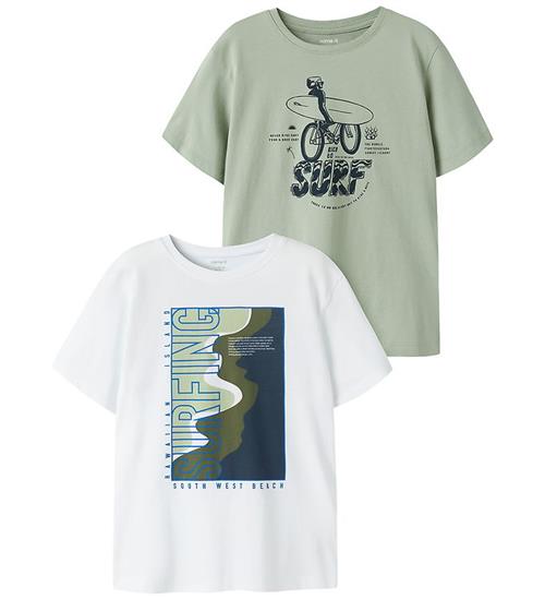 Name It T-shirt - 2-pak - NkmHansy - Bright White/Swamp