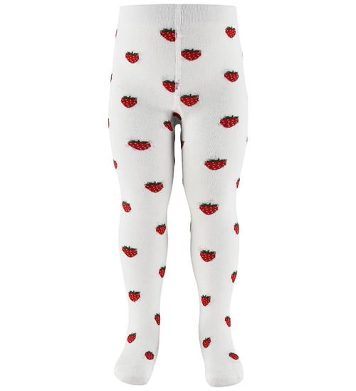 Fuzzies Strømpebukser - Off White m. Jordbær