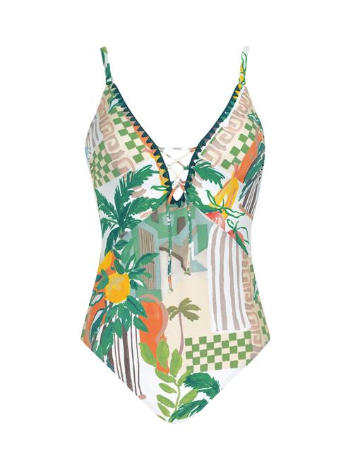 OLYMPIA Badedragt  taupe / grøn / orange / hvid