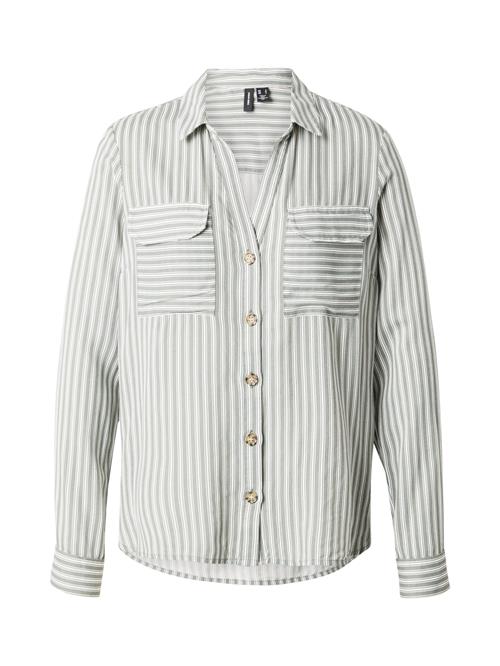 VERO MODA Bluse 'VMBumpy'  mørkegrøn / hvid