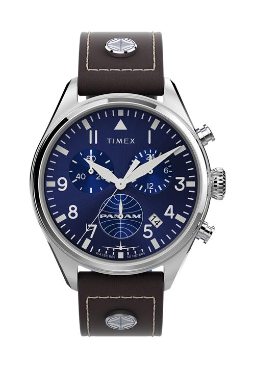 TIMEX Analogt ur 'Pan Am'  marin / brun / sølv