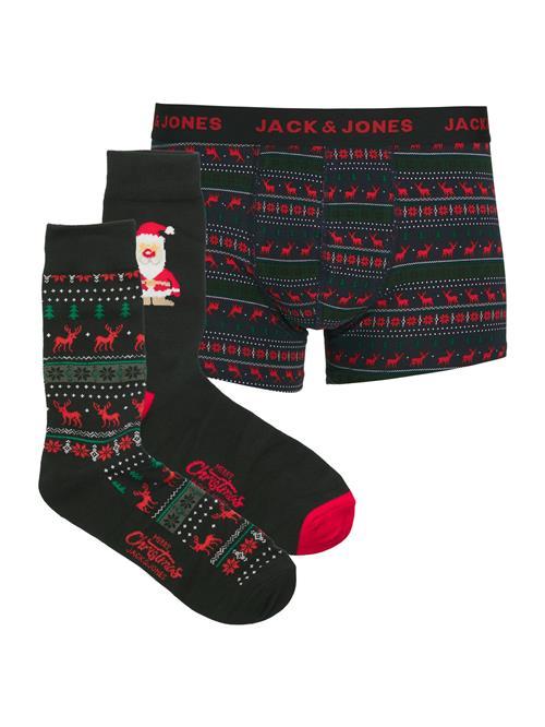 JACK & JONES Boksershorts 'JACXMAS REINDEER'  smaragd / rød / sort / hvid