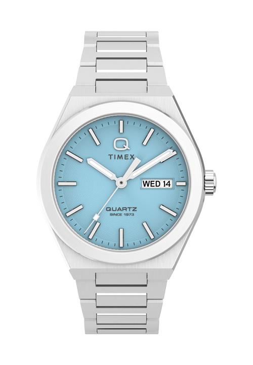 TIMEX Analogt ur 'Q Timex® Continental Day and Date'  lyseblå / sølv