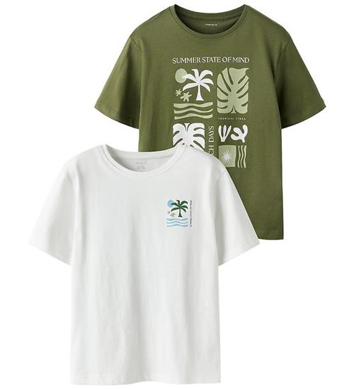 Name It T-shirt - 2-pak - NkmJoel - Olivine/Bright White