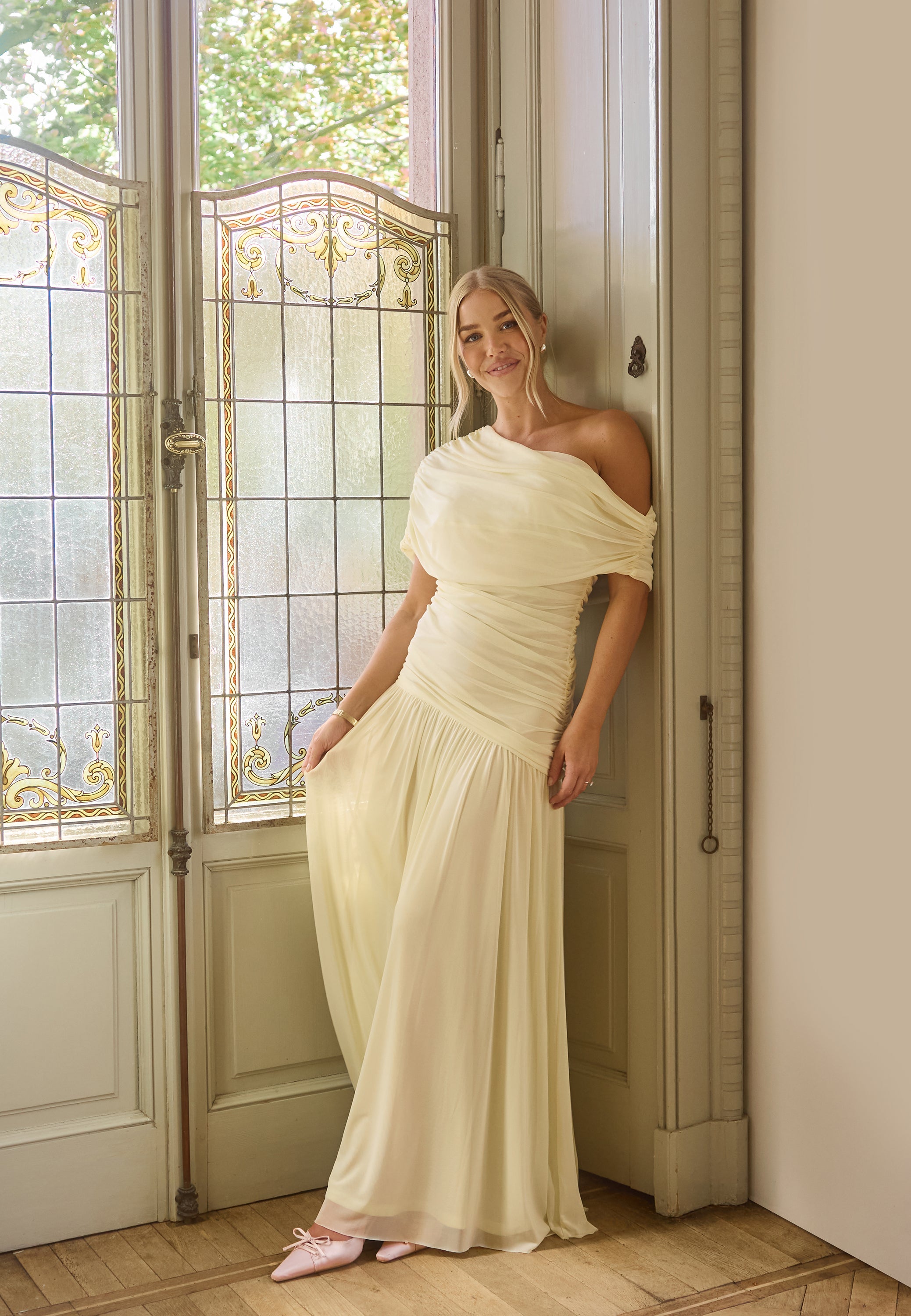 Moa Mattsson X Bubbleroom Off Shoulder Mesh Maxi Dress