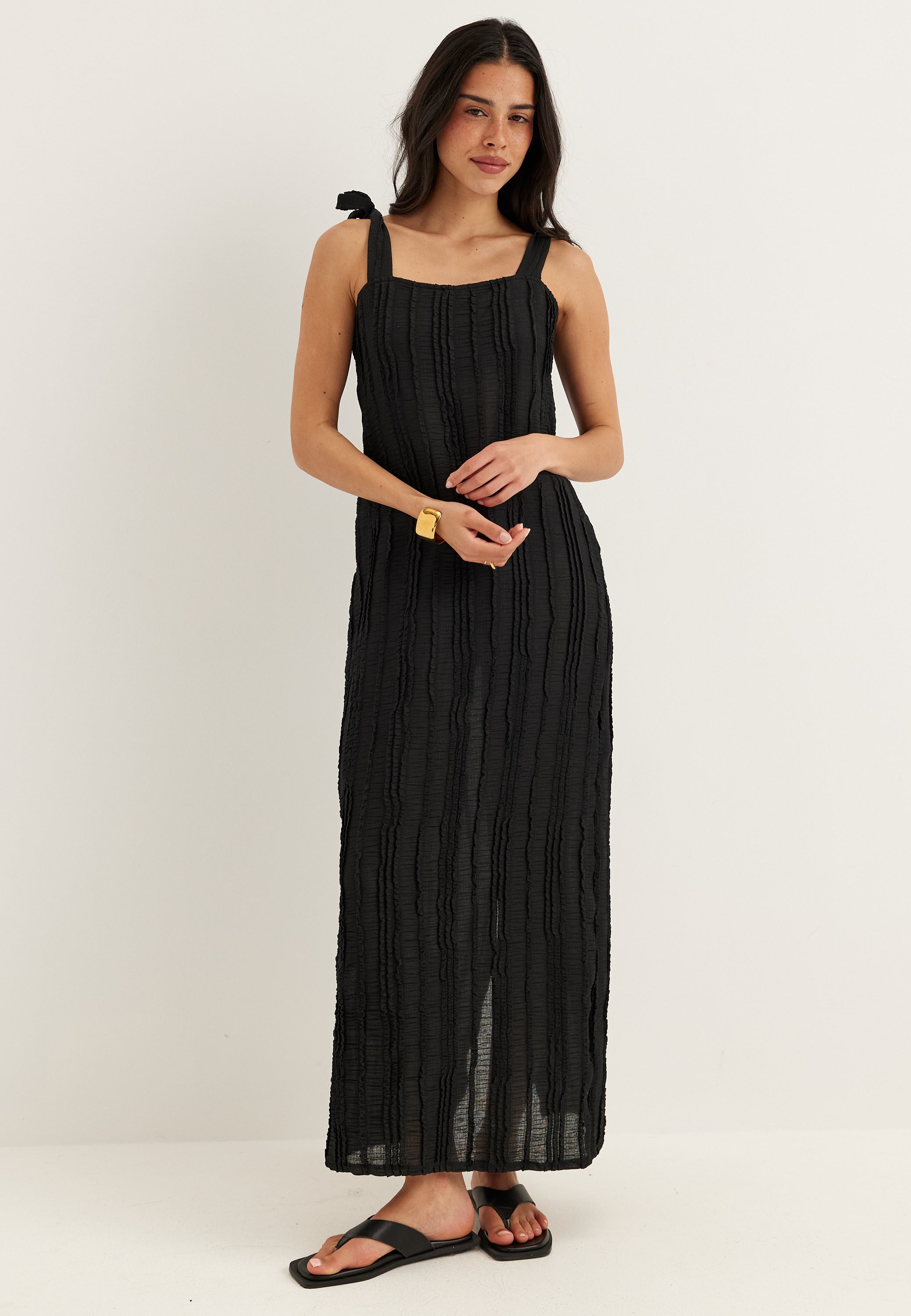 BUBBLEROOM Tie Midi Frill Dress
