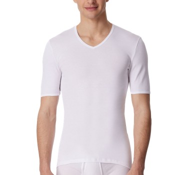 Schiesser Short Sleeve V-Neck Shirt Hvid bomuld Large