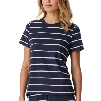 Schiesser Women Mix and Relax Cotton T-Shirt Hvid/Marine bomuld 44 Dame