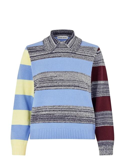 STINE GOYA | Cotton Mix / Crochet Cotton, Mix Stripe Polo Collar Sweater | L