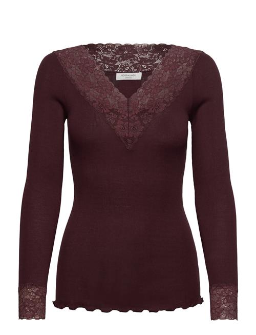 Rosemunde | Rwbernadine Organic Ls V-Neck Lace T-Shirt | L