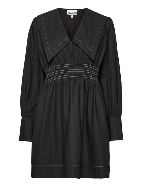 GANNI | Cotton Poplin V-Neck Smock Mini Dress | 34