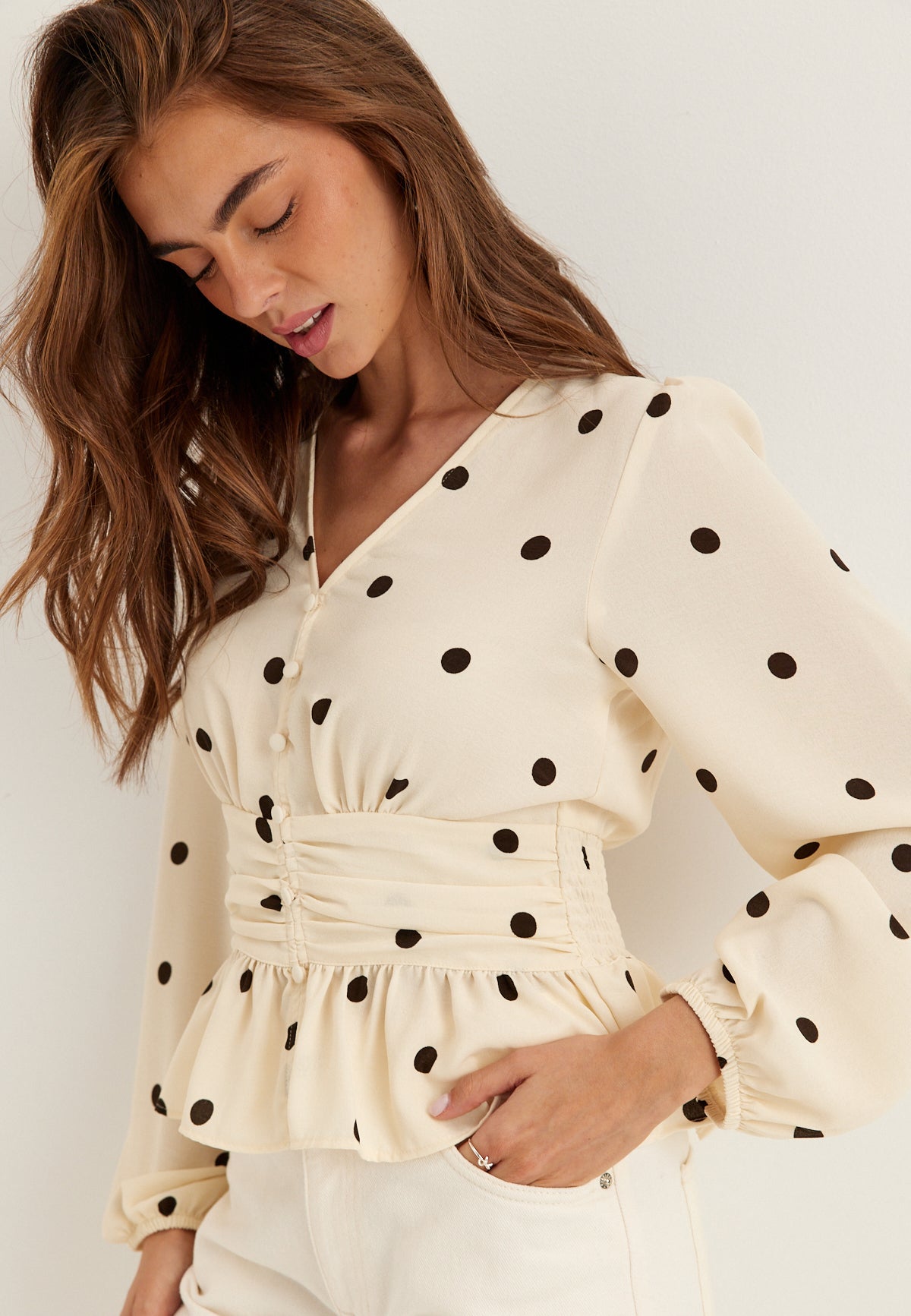 BUBBLEROOM V-neck Button Blouse