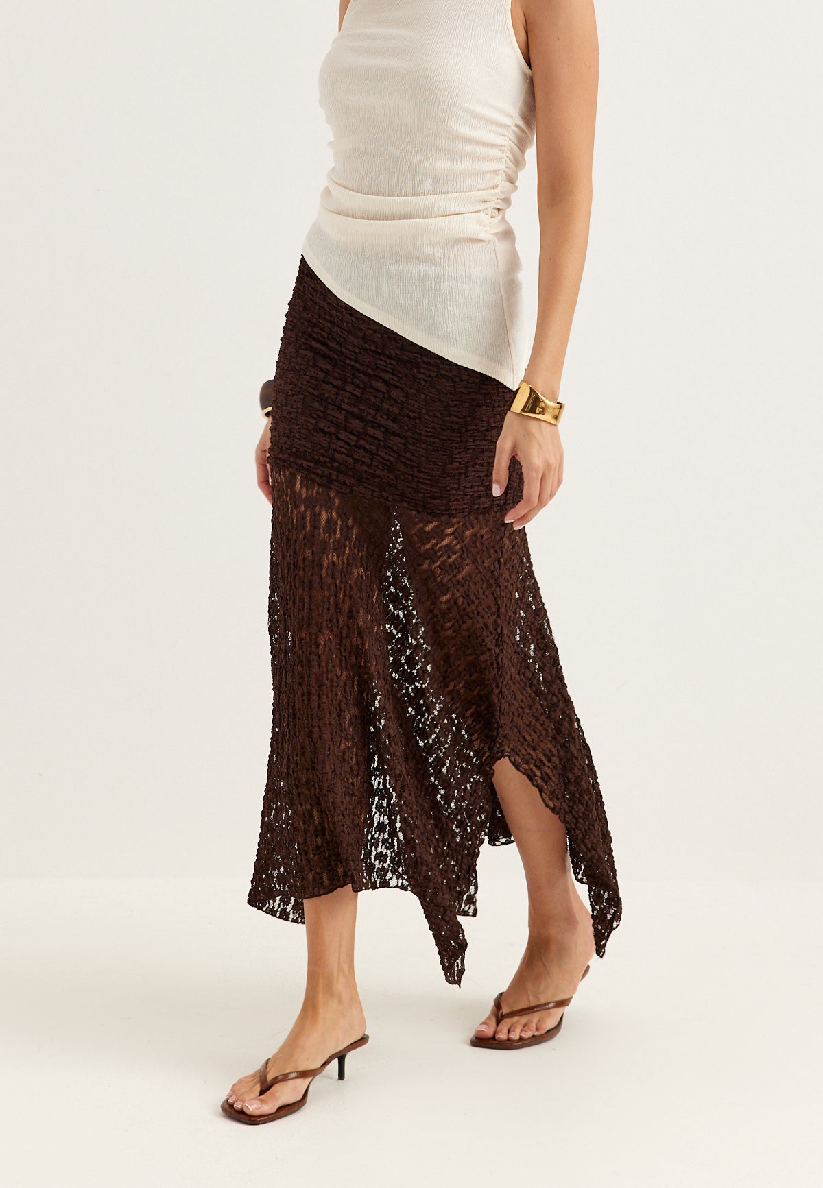 BUBBLEROOM Waterfall Asymmetric Lace Skirt