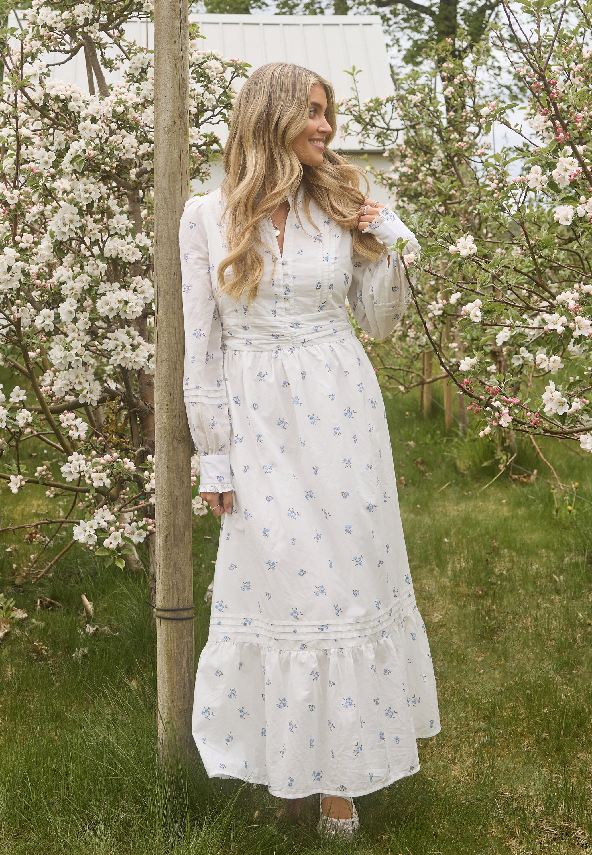 BIANCA GONZALEZ X Cotton Pleated Maxi Dress