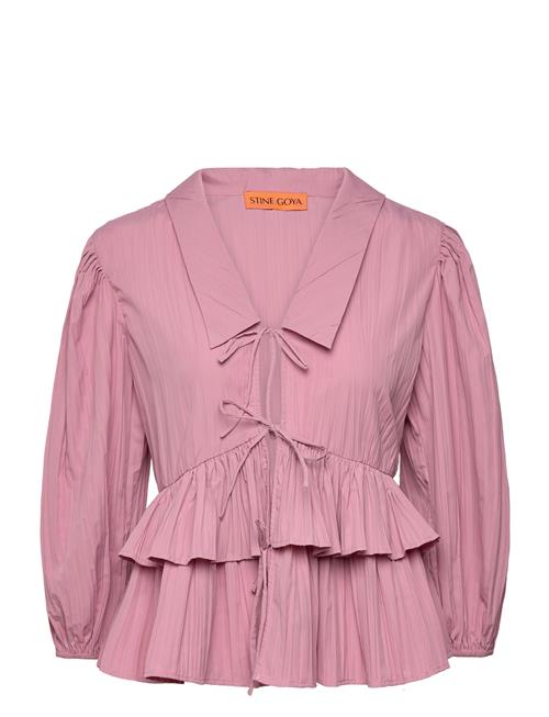 STINE GOYA | 2342 Pleated Poly, Balloon Sleeve Tie Top | XL