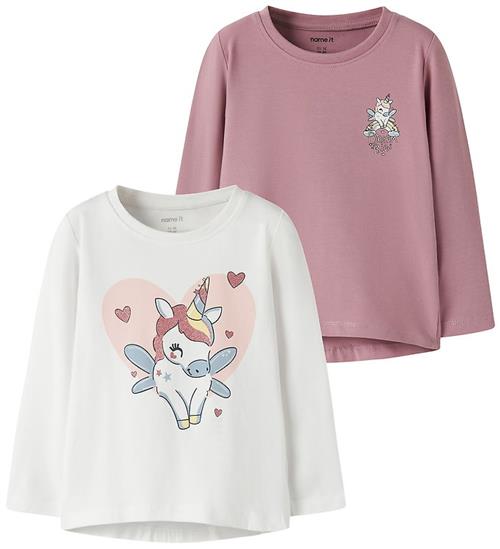 Name It Bluse - 2-pak - NmfVix - Bright White/Lilas Unicorn