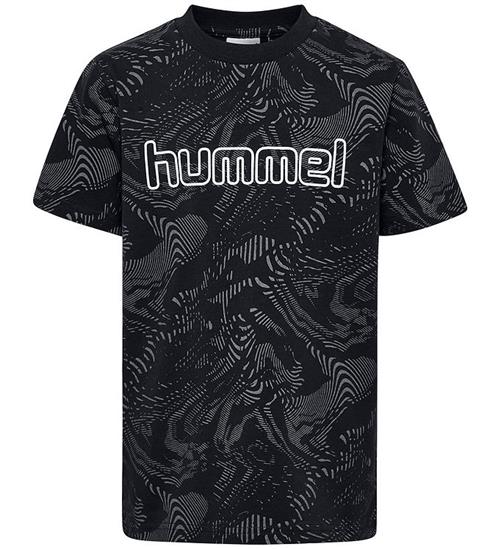 Hummel T-Shirt - hmlJR AOP LOGO - Sort