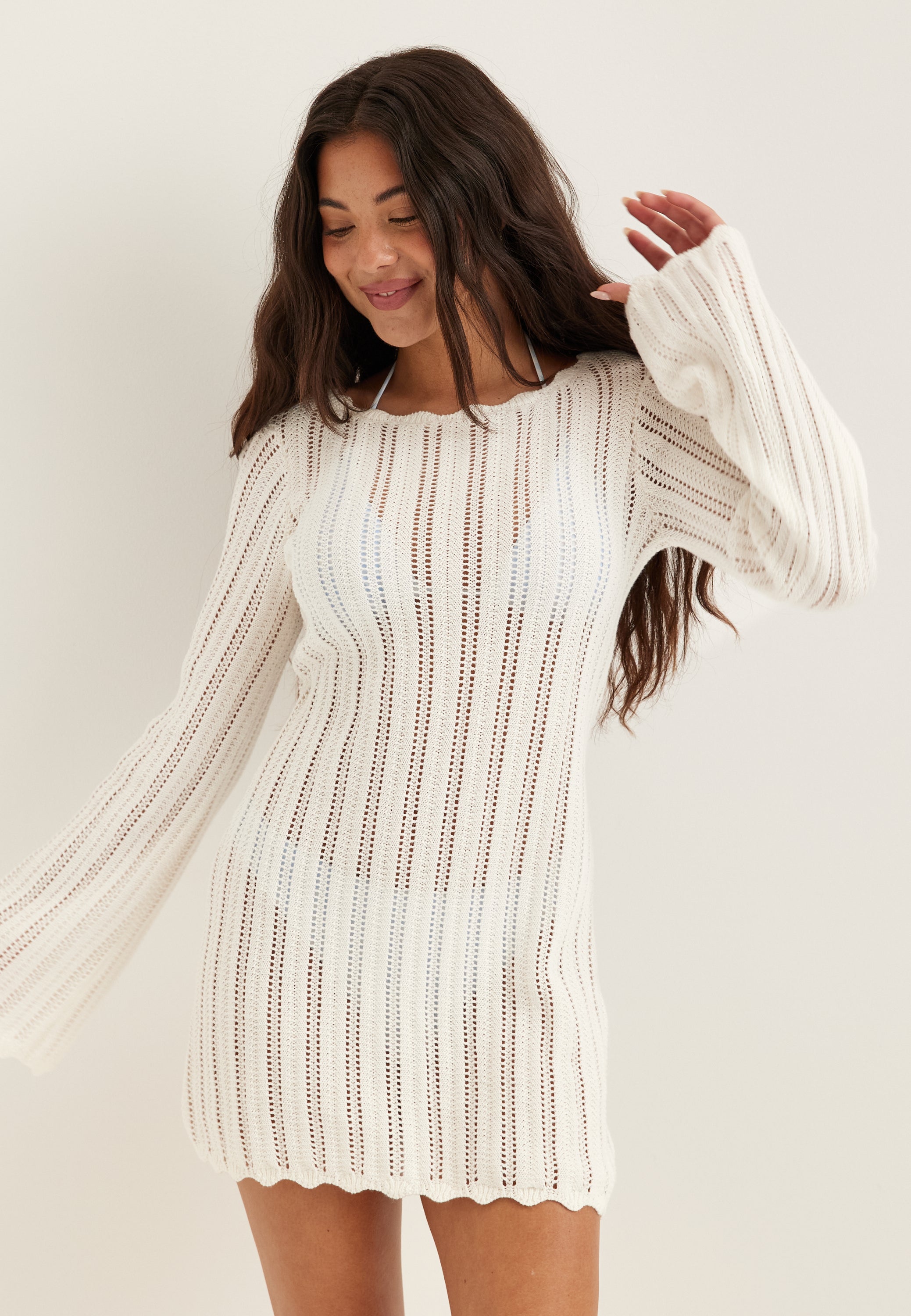 BUBBLEROOM Boat Neck Structure Knitted Short Dress