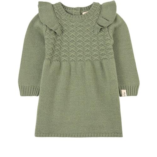 Little Jalo Flounce Strikkjole Khaki 56 cm  Grøn  56 cm  Piger