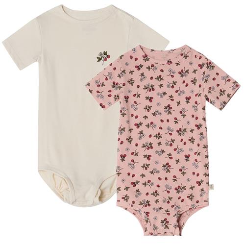 Buddy & Hope Melvin GOTS 2-pak Mønstrete Babybodyer Wild Strawberry 74/80 cm  Lyserød  74/80 cm  Drenge, Piger
