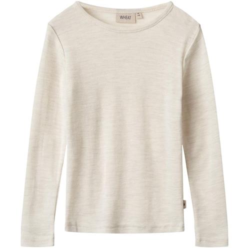 Wheat Wool T-Shirt L/S Alfie-1141 eggshell melange 116 cm Uld Creme  116 cm  Drenge, Piger
