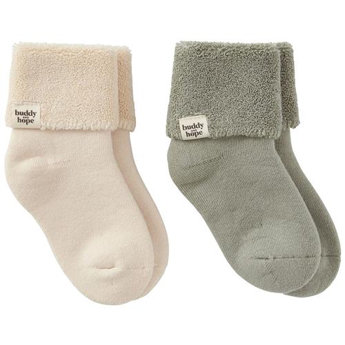 Buddy & Hope 2-pak GOTS Allan Strømper Off White/Sage Green 16-19 EU  Grøn  16-19 EU  Drenge, Piger