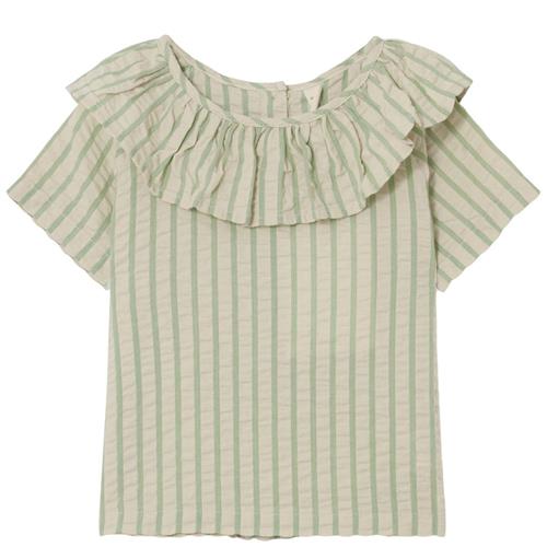 garbo&friends Stribet Kortærmet Bluse Emerald 122/128 cm  Creme  122/128 cm  Drenge, Piger