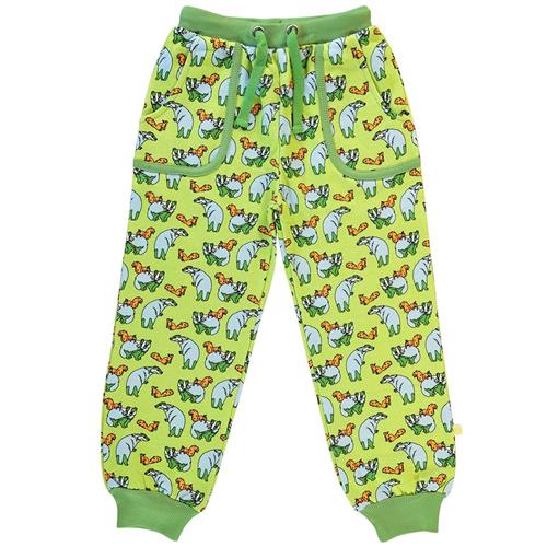 Småfolk Sweatpants with badger and squirrel  Pear Green 1-2 Y  Grøn  1-2 år  Drenge