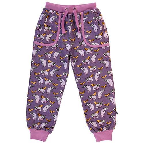 Småfolk Sweatpants with badger and squirrel  Loganberry 3-4 Y  Lilla  3-4 år  Piger